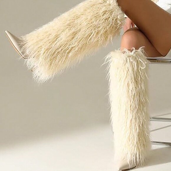 Apricot Women's Luxury Elegant faux Fur Stiletto High Heel Boots - Picture 4 of 7